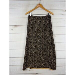 Valerie Stevens Skirt 8 Petite Black Tan 100% Silk Chevron Zigzag Midi